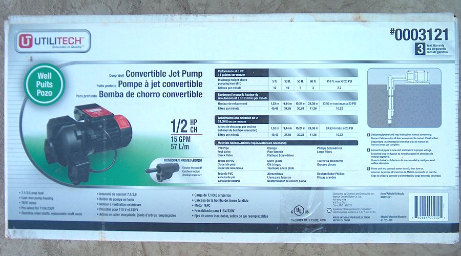 K280B UtiliTech 1/2 HP Well Convertible Jet Pump /Pressure Switch 115